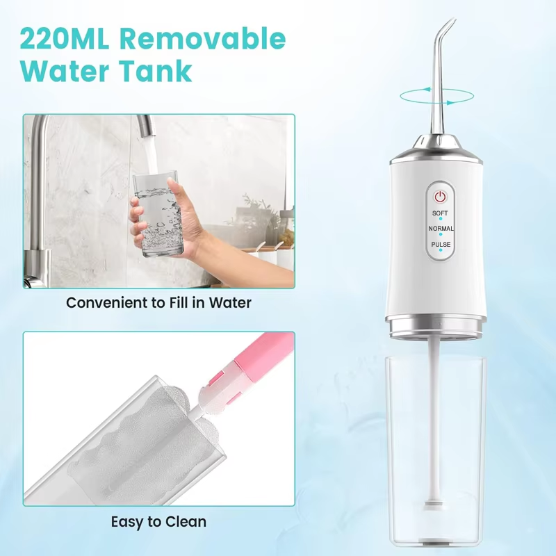 Portable Oral Irrigator – USB Rechargeable Water Flosser (220ml | 3 Modes | 4 Jet Tips)
