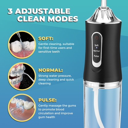 Portable Oral Irrigator – USB Rechargeable Water Flosser (220ml | 3 Modes | 4 Jet Tips)