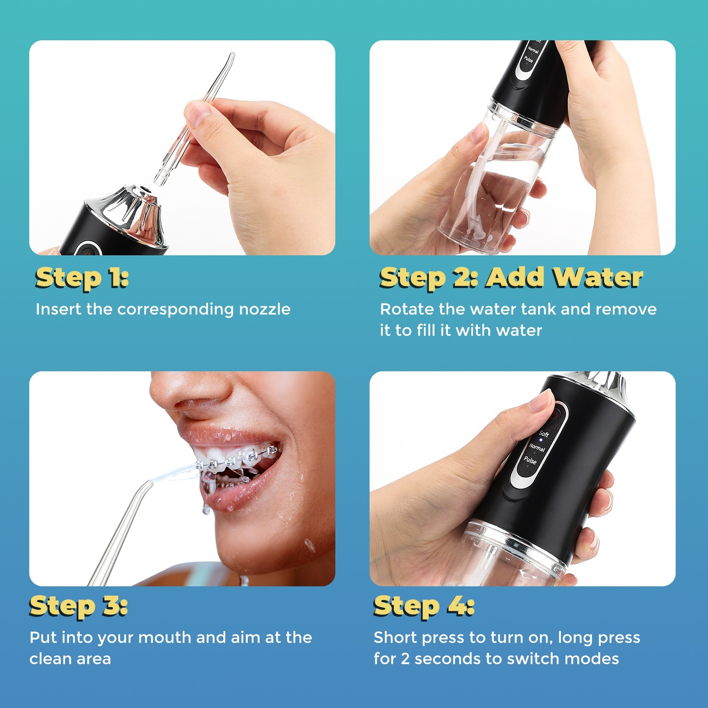 Portable Oral Irrigator – USB Rechargeable Water Flosser (220ml | 3 Modes | 4 Jet Tips)