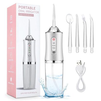 Portable Oral Irrigator – USB Rechargeable Water Flosser (220ml | 3 Modes | 4 Jet Tips)