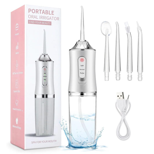 Portable Oral Irrigator – USB Rechargeable Water Flosser (220ml | 3 Modes | 4 Jet Tips)